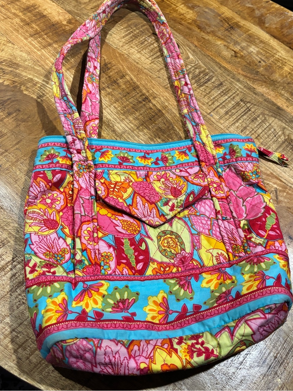 Colorful Floral Quilted Tote Bag - Pink Multi
